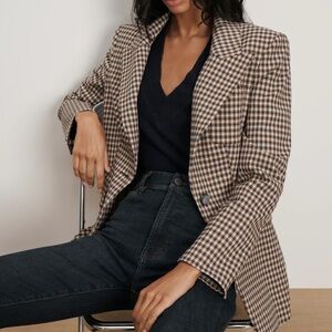 Zara Women's Tan and Black Checkered Blazer